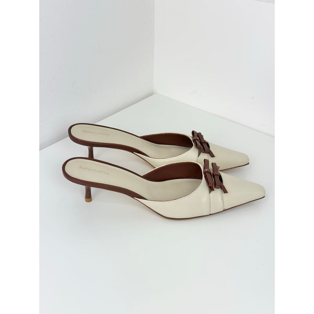 Reformation Nelson Heeled Mule Cream Leather Pointed Toe Kitten Heel US 8 - Picture 11 of 16